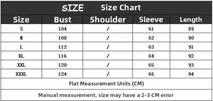 Tableau des tailles pour cardigan en tricot avec mesures détaillées du S au 3XL