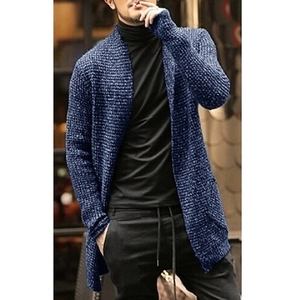 Gilet en maille bleu marine pour hommes avec devant ouvert et poignets côtelés chic