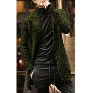 Gilet en maille vert foncé pour hommes avec manches longues et style décontracté ouvert