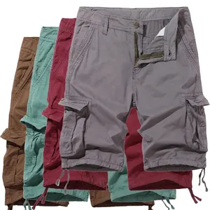 Herren Baumwolle Cargo-Shorts Sommer Lässig Fünf-Punkte-Hose Multi-Pockets Gerades Bein Shorts Mit Kordelzugsaum Lässige Shorts