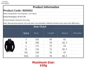 Detailed size chart for men high neck sweater with bust and sleeve length measurements