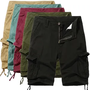 Short Cargo Homme Coton Multi Poches Décontracté Extérieur Vêtements de Travail Short Respirant Coupe Large Demi-Pantalon Été