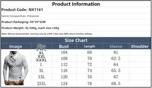 Detailed size chart for men's high collar knit sweater showing measurements from S to 3XL
