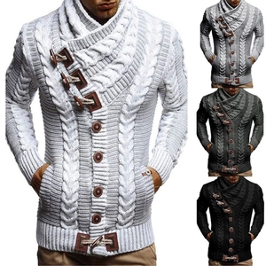 Men's Knit Cardigan Sweater Cable Knit Shawl Collar Toggle Buttons Wood Buttons Casual Slim Fit Acrylic Coat Winter