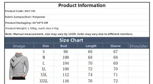 Detailed size chart for men slim fit sweater with measurements for chest and length