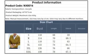 Size chart table for men's V-neck knit sweater showing measurements from S to XXXL
