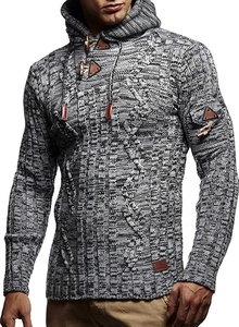 Slim fit hooded knit sweater for men with toggle buttons and a stylish textured pattern