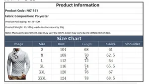 Size chart for men's high collar knit sweater showing S to 3XL measurements in centimeters
