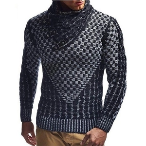 Men's turtleneck knit sweater with geometric pattern and buckle detail long sleeves