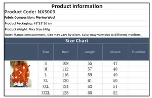 Detailed size chart for women's heart knit cardigan showing measurements for sizes S to 3XL
