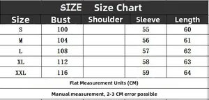 Size chart for women's striped turtleneck sweater showing S to XXL measurements in cm