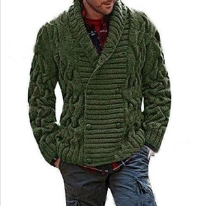 Gilet en maille vert armée pour homme avec col châle et fermeture à double boutonnage