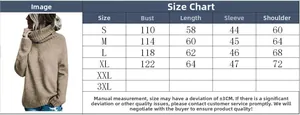 Size chart for women's knit sweater with bust, length, sleeve, and shoulder measurements