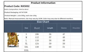 Detailed size chart for women's daisy embroidered knit cardigan in soft cashmere