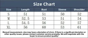 Size chart for women's striped knit sweater in S, M, L, XL with length and chest measurements