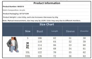 Guida alle taglie dettagliata per cardigan donna in maglia con misure di busto e lunghezza