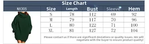 Detailed size guide table for long sleeve turtleneck knit dress from S to XL