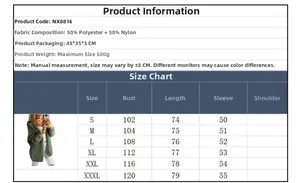 Detailed size guide and fabric specs for women's knit cardigan with length measurements