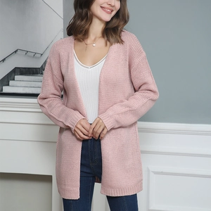 Women Long Sleeve Knit Cardigan Sweater Mid Length Loose Fit Open Front Knitted Outerwear Soft Streetwear Casual Tops