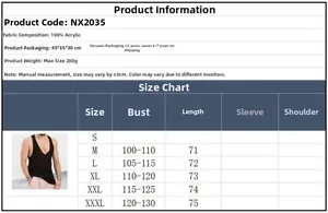 Size chart for men's sleeveless V-neck knit tank top with measurements in cm for M to 3XL