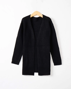 Women's black knit cardigan long sleeve loose fit open front sweater jacket outwear