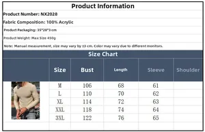 Tabella taglie dettagliata e specifiche del tessuto per maglione da uomo in maglia slim