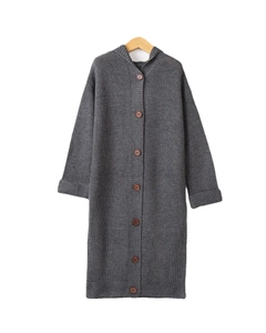 Gilet long à capuche surdimensionné gris foncé pour femme avec fermeture boutonnée simple