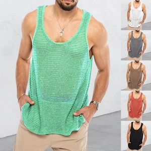 Herren Strick Tank Top Ärmellos Acryl Hohl Heraus Atmungsaktiv V-Ausschnitt Einfarbig Sommer Casual Sportlich Strand Weste Top