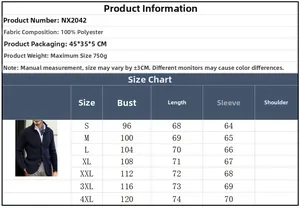 Detailed size chart for men slim fit knitted cardigan with 100 percent polyester fabric info