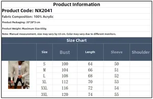 Tableau des tailles pour pull en maille homme avec mesures détaillées de la taille S à 3XL
