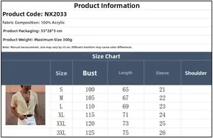 Size chart for men's knit shirt showing measurements in cm for sizes S to 3XL