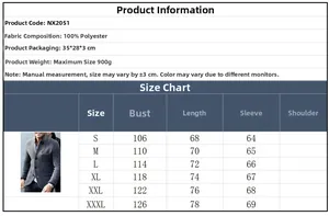 Men's knitted cardigan size chart with detailed chest and sleeve length specifications