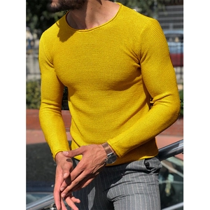 Maglione da uomo giallo in maglia a nido d'ape vestibilità slim a maniche lunghe