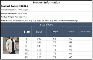 Size chart for men's standing collar knit cardigan with detailed measurements M to 4XL