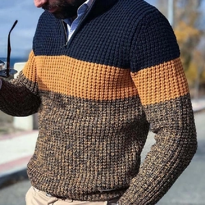 Men's Color Block Knit Sweater 1/4 Zip Pullover Casual Warm Long Sleeve Splicing Jumper For Men Winter Outdoor Fashion Tops
