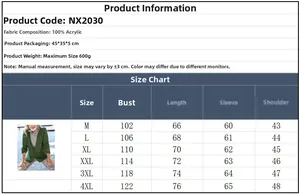 Detailed size chart for men's knit cardigan from M to 4XL with bust and length guide