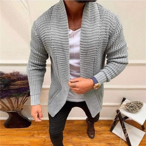 Gilet en grosse maille grise pour homme avec col châle pour la mode d'automne et d'hiver