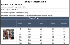 Größentabelle für Herren Strickjacke NX2023 mit Stoffdetails und Maßangaben in CM