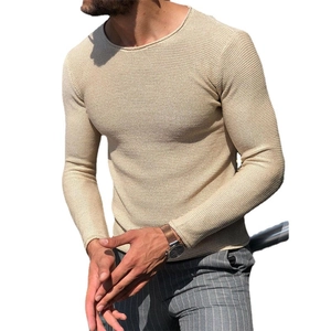 Maglione da uomo slim fit beige con trama a nido d'ape, girocollo e maniche lunghe