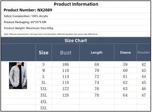 Tabella delle taglie per cardigan in maglia da uomo con misure dettagliate e vestibilità