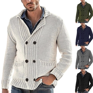 Men's Chunky Knit Cardigan Double Breasted Shawl Collar Acrylic Sweater Jacket Winter Warm Casual Loose Fit Outwear