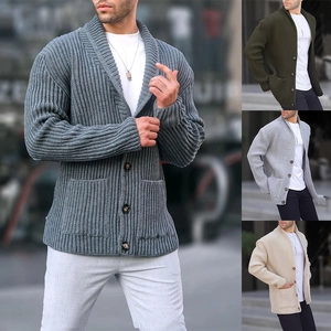 Men Casual Knitted Cardigan Acrylic Shawl Collar Button Up Sweater Jacket For Autumn Winter Outdoor Long Sleeve Top