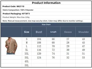 Detailed size chart for men casual knit shirt showing dimensions from S to 5XL