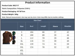 Size chart for men's short sleeve knit polo shirt featuring measurements from S to 5XL