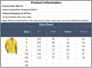 Size chart for men's short sleeve knit shirt showing measurements from S to 5XL