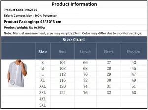 Detailed size chart for men's knit short sleeve shirt with measurements from S to 5XL