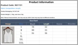 Detailed size chart for women's summer crochet knit tank top with hollow out pattern