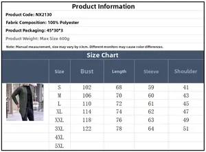 Size chart for men's cable knit cardigan sweater with detailed fabric specifications