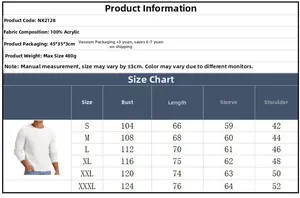 Detailed size chart for men's cable knit sweater with bust and length measurements