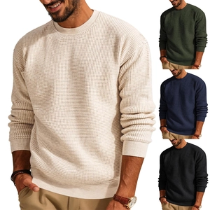 Men's Waffle Knit Sweater Casual Round Neck Long Sleeve Pullover Viscose Nylon Polyester Blend Autumn Winter Warm Fashion Solid Color Top